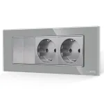 Intrerupator Dublu + 2 Prize cu Rama din Sticla LUXION, Standard Italian, 6M SmartElectro IntelligentHouse
