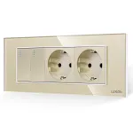 Intrerupator Dublu + 2 Prize cu Rama din Sticla LUXION, Standard Italian, 6M SmartElectro IntelligentHouse