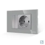 Intrerupator Dublu Cap Scara + Priza cu Rama din Sticla LUXION, Standard Italian, 3M SmartElectro IntelligentHouse