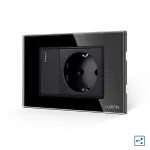 Intrerupator Simplu Cap Scara + Priza cu Rama din Sticla LUXION, Standard Italian, 3M SmartElectro IntelligentHouse