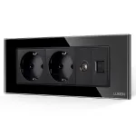 Priza Dubla Schuko + TV + Internet cu Rama din Sticla LUXION, Standard Italian, 6M SmartElectro IntelligentHouse