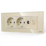 Priza Dubla Schuko + TV + Internet cu Rama din Sticla LUXION, Standard Italian, 6M SmartElectro IntelligentHouse