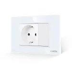 Priza Simpla si 1 Tasta Falsa cu Rama din Sticla LUXION, Standard Italian, 3M SmartElectro IntelligentHouse