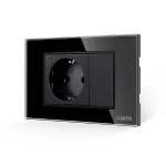 Priza Simpla si 1 Tasta Falsa cu Rama din Sticla LUXION, Standard Italian, 3M SmartElectro IntelligentHouse