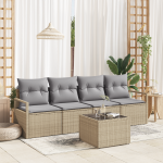 Set de sofa pentru grădină  5 piese cu perne Bej Ratan poli, Sofa de grădină  cu 2 locuri și perne Bej Ratan poli GartenMobel Dekor