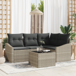 Set de Sofa pentru Grădină de 5 Piese cu Perne Gri din Poli Rattan GartenMobel Dekor