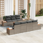 Set de 8 canapele de grădină cu perne gri din rattan poli acacia GartenMobel Dekor