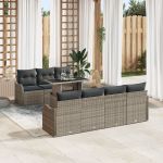 Set de Sofa de Grădină cu 8 Piese și Pernuțe Gri din Ratan Poliester,  Sofa de Grădină cu 2 Locuri și Spațiu de Depozitare & Pernuțe Gri din Ratan Poliester GartenMobel Dekor