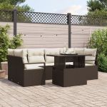 Set de Sofa de Gradina  cu 7 Piese cu Perne Maro Ratan Poli, Sofa de Gradina  de 2 Persoane cu Spațiu de Stocare & Perne Maro Ratan Poli GartenMobel Dekor