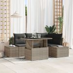 Set de canapea de grădină 5 piese cu perne Gri Ratan Poli GartenMobel Dekor