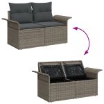 Set de 6 Piese pentru Grădină cu Perne Ratan Gri, Sofa pentru Grădină cu 2 Locuri cu Spațiu de Stocare & Perne Ratan Gri GartenMobel Dekor