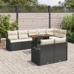 Set de Sofa de Grădină  cu 9 Piese și Perne Negru Ratan Polimer, Sofa de Grădină  cu 2 Locuri cu Spațiu de Stocare & Perne Negru Ratan Polimer GartenMobel Dekor
