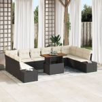 Set de Sofa pentru Grădină cu Pernuțe Negru Ratan Poliester GartenMobel Dekor
