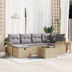 Set de Sofa 7 Piese cu Perne Bej Ratan Poly GartenMobel Dekor