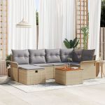 Set de 7 piese de sofa de grădină cu perne bej din ratan poli GartenMobel Dekor
