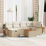 Set de Sofa de Grădină 7 Piese cu Perne Bej Poli Ratan GartenMobel Dekor