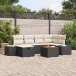 Set de sofa de grădină cu perne de 7 piese Negru Poliratan GartenMobel Dekor