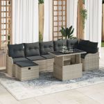 Set de Sofa de Grădină  cu Perne Gri Deschis Ratan Polimer, Sofa de Grădină  cu 2 Locuri și Perne Gri Deschis Ratan Polimer GartenMobel Dekor