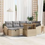 Set de 7 Piese Sofa Grădină cu Perne Bej Ratan Poli GartenMobel Dekor