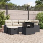 Set canapele grădină  7 piese cu perne Negru Rattan Poliester, Canapea grădină  2 locuri cu stocare și perne Negru Rattan Poliester GartenMobel Dekor