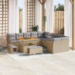 Set de Sofa pentru Grădină  13 Piese cu Perne Bej Poliratan Acacia, Set de Dining pentru Grădină  3 Piese cu Perne Bej Poliratan Acacia GartenMobel Dekor