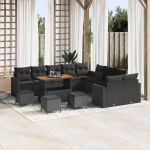 Set de Sofa pentru Grădină  cu 13 Piese și Perne Poliratan Negru Acacia, Set de Mese de Grădină  cu 3 Piese și Perne Poliratan Negru Acacia GartenMobel Dekor
