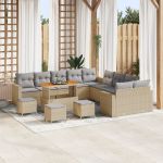 Set de sofa de grădină  cu 13 piese cu perne bej din poliratan acacia, Set de dining de grădină  cu 3 piese cu perne bej din poliratan acacia GartenMobel Dekor