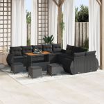 Set canapea grădină videoXL 13 piese cu perne negru poliratan acacia, Set dining videoXL 3 piese cu perne negru poliratan acacia GartenMobel Dekor