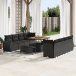 Set de Sofa de Grădină  cu 11 Piese și Perne Negru Poliratan Acacia, Set de Dining de Grădină  cu 3 Piese și Perne Negru Poliratan Acacia GartenMobel Dekor
