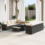 Set de sofa de grădină 11 piese cu perne negre din poliratan, Set de dining de grădină 3 piese cu perne negre din poliratan GartenMobel Dekor
