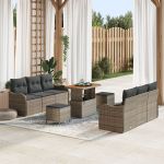 Set de canapele pentru grădină  în 9 piese cu perne Gri Poli Ratan Acacia, Sofa de grădină  cu 2 locuri cu perne Gri Poli Ratan, Set de dining pentru grădină  în 3 piese cu perne Gri Poli Ratan Acacia GartenMobel Dekor