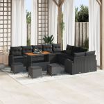 Set canapea grădină  13 piese cu perne Negru ratan polimeric Acacia, Canapea grădină  2 locuri cu perne Negru ratan polimeric, Set dining grădină  3 piese cu perne Negru ratan polimeric GartenMobel Dekor