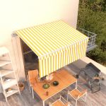 Copertină retractabilă automat cu stor, galben&alb, 3,5x2,5 m   GartenMobel Dekor