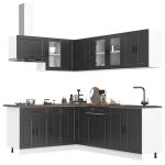 Set dulap de bucătărie 11 piese „Porto” lemn negru prelucrat GartenMobel Dekor