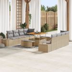 Set de sofa de grădină cu 11 piese cu perne bej din ratan polimeric și acacia,  Sofa de grădină cu 2 locuri și perne bej din ratan polimeric,  Set de dining de grădină cu 3 piese cu perne bej din ratan polimeric și acacia GartenMobel Dekor