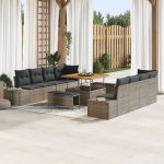 Set de Sofa pentru Grădină  cu Perne Gri Poliratan Acacia, Sofa pentru Grădină  cu Perne Gri Poliratan, Set Dining Grădină de 3 Piese cu Perne Gri Poliratan Acacia GartenMobel Dekor