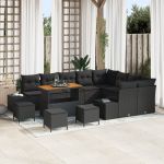 Set canapea grădină cu perne Negru Poly Rattan Acacia 13 piese,  Set dining grădină cu perne Negru Poly Rattan Acacia 4 piese,  Canapea grădină pentru două persoane cu perne Negru Poly Rattan GartenMobel Dekor