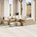 Set de 14 piese de sofa de grădină cu perne Beige Ratan Acacia,  Set de 4 piese pentru servit masa în grădină cu perne Beige Ratan Acacia GartenMobel Dekor