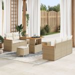 Set de Sofa de Grădină  cu 8 Piese și Perne Bej Ratan Polimer Acacia, Set de Dining de Grădină  cu 3 Piese și Perne Bej Ratan Polimer Acacia GartenMobel Dekor