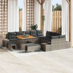 Set de Sofa pentru Grădină  din 13 Piese cu Perne Gri Poli Ratan Acacia, Sofa de Grădină  cu 2 Locuri și Perne Gri Poli Ratan, Set de Dining pentru Grădină  din 3 Piese cu Perne Gri Poli Ratan Acacia GartenMobel Dekor