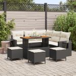 Set de Sofa de Grădină 8 Piese cu Perne Negru Ratan Polietilenic Acacia,  Set de Mese de Grădină 3 Piese cu Perne Negru Ratan Polietilenic Acacia GartenMobel Dekor