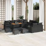 Set de canapele pentru grădină  cu 13 piese și perne negre din ratan sintetic Acacia, Set de dining pentru grădină  cu 3 piese și perne negre din ratan sintetic Acacia GartenMobel Dekor