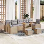 Set de Sofa de Grădină  10 Piese cu Perne Bej Poliratan Acacia, Sofa de Grădină  cu 2 Locuri cu Spațiu de Depozitare & Perne Bej Poliratan, Set de Masă de Grădină  3 Piese cu Perne Bej Poliratan Acacia GartenMobel Dekor