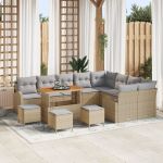 Set de sofa pentru grădină  cu perne Bej Ratan Poli Acacia, Canapea de grădină  pentru 2 persoane cu depozitare și perne Bej Ratan Poli, Set de dining pentru grădină  4 Piese cu perne Bej Ratan Poli Acacia GartenMobel Dekor