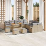 Set de sofa de grădină  cu 14 piese și perne Bej Poliratan Acacia, Sofa de grădină cu 2 locuri  cu spațiu de depozitare și perne Bej Poliratan, Set de dining de grădină cu 4 piese și perne Bej Poliratan Acacia GartenMobel Dekor