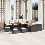 Set de Canapea pentru Grădină cu 13 Piese și Pernițe Negre din Ratan Polimeric,  Set de Dining pentru Grădină cu 3 Piese și Pernițe Negre din Ratan Polimeric GartenMobel Dekor