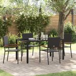 Set Dining Grădină  5 Piese Negru Poliratan, Scaune Grădină  Stivuibile cu Perne - Set 2 Piese Negru Poliratan GartenMobel Dekor