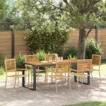 Set de Masă pentru Grădină  cu 7 Piese Bej din Ratan Poliester Acacia, Scaune Grădină Stivuibile cu Pernuțe - Set de 2 în Bej din Ratan Poliester GartenMobel Dekor