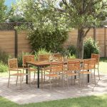 Set de mese pentru grădină  9 piese Poliratan bej Acacia, Scaune grădină  cu perne - Set de 2 în poliratan bej, Masă grădină  200x90x75 cm din lemn solid de Acacia și metal GartenMobel Dekor