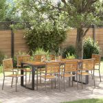 Set dining grădină  9 piese Gri Poliratan Akacia, Scaune grădină stivuibile  cu perne 2 buc Gri Poliratan GartenMobel Dekor